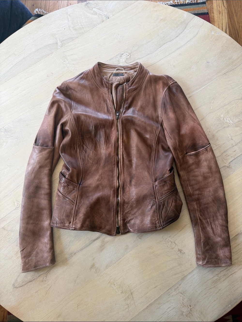 Women's Rustic Brown Leather Zip Jacket